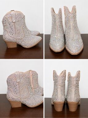 Material Girl Rose Gold Glitter Western Ankle Boots